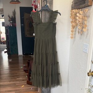 Elegant Olive Green Baltic Born Tiered tulle Dress